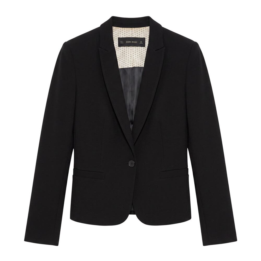 ZARA Tailored Black Textured One Button Lined Blazer Women's Small Office Work